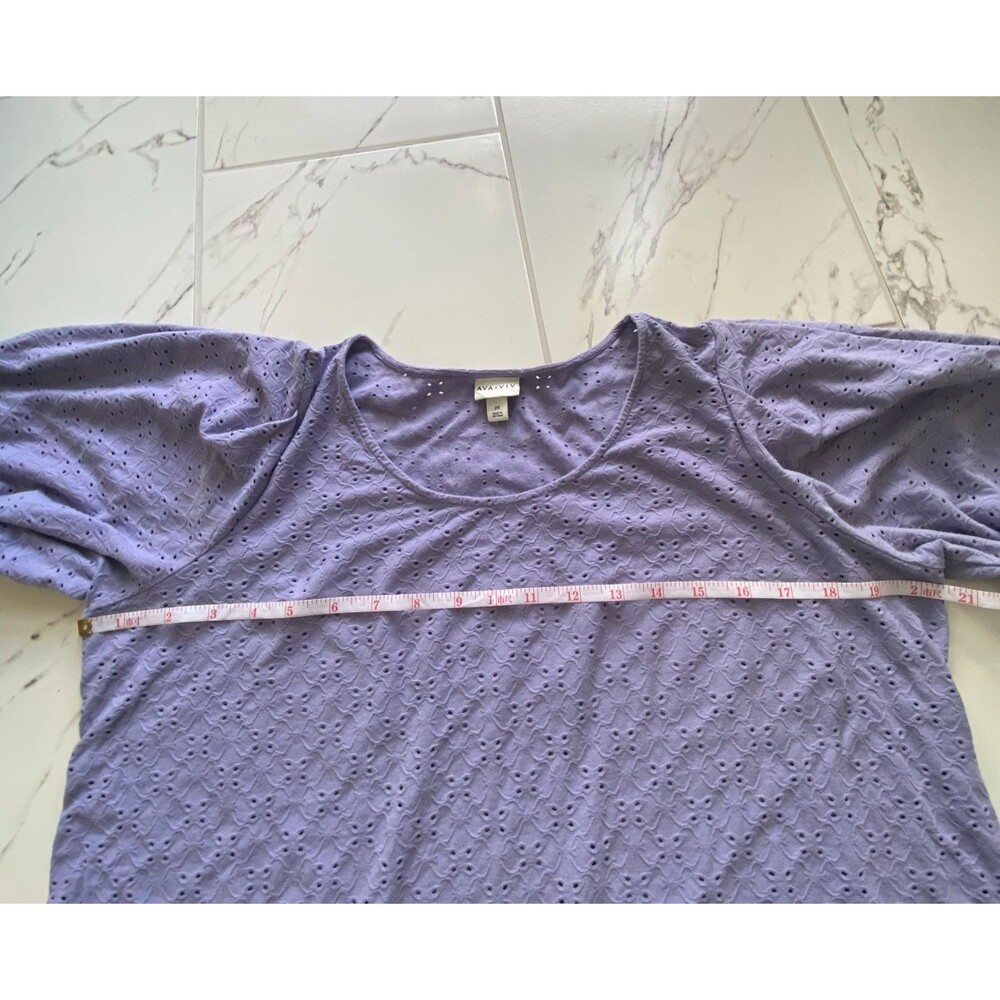 Ava And Viv Womens 2X Purple Eyelet Crochet Blouse Puff Sleeve Plus Top - Picture 7 of 10